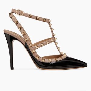 Valentino Garavani Black and Tan Studded Heels Size 37 1/2